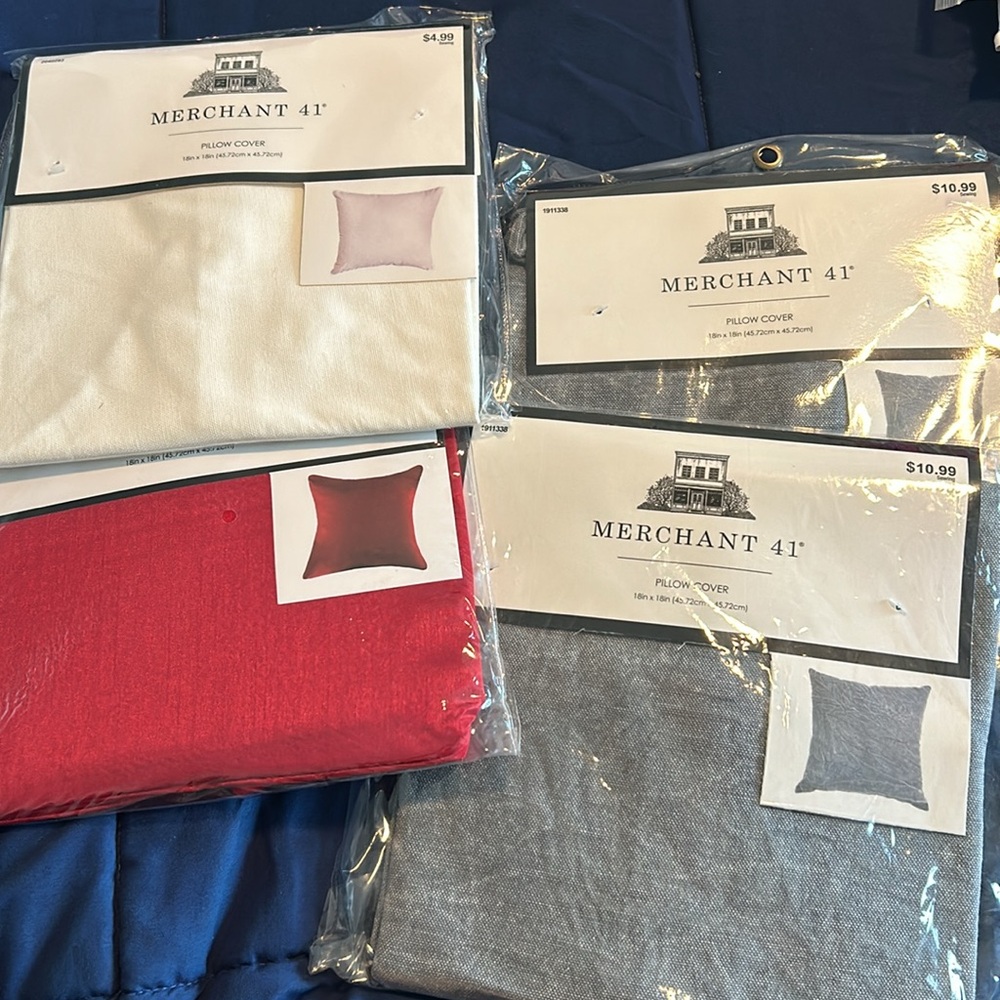 MERCHANT 41 • 2 Grey, 1 Cream, 1 Wine Pillow Cases • 18” x 18” •